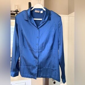 Vintage 80’s Brand New Silk Electric Blue Button-Up Long Sleeve Shirt